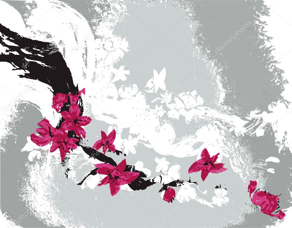 Grunge background with sakura