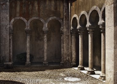 Courtyard arches in Palace of Pena atSintra clipart