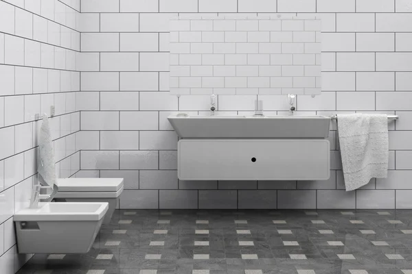 Goedkoop, eenvoudig badkamer interieur — Stockfoto