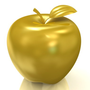 Beyaz arkaplanda altın elma.
