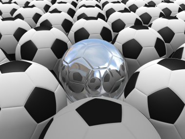 3D render futbol topları arka plan. eşsiz kavramı
