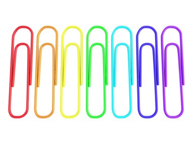 Colorful paper clips on white background. clipart