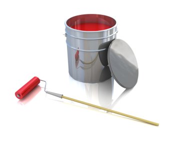 Open bucket with color paint and roller clipart