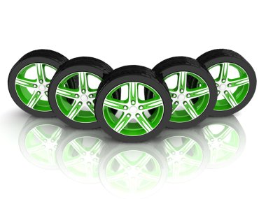 5 siyah ve yeşil tekerlekler