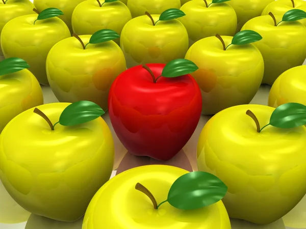Żółte i czerwone jabłka. 3D model — Zdjęcie stockowe