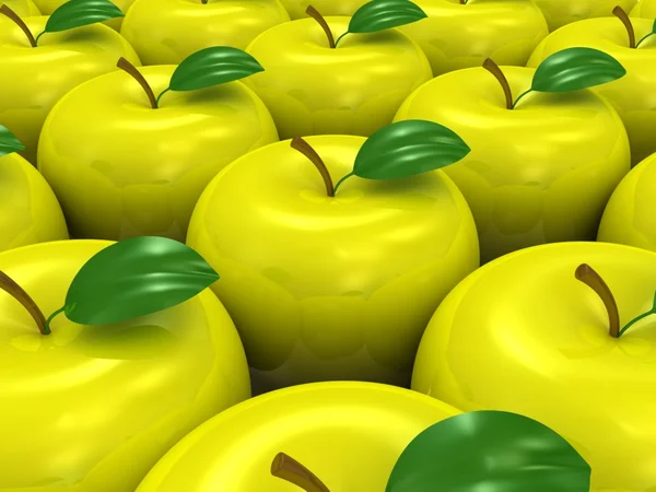Wiele jabłka żółty. 3D model — Zdjęcie stockowe