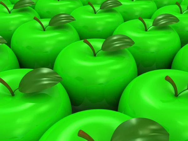 许多绿色的苹果。3d 模型 — 图库照片