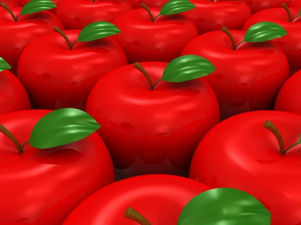 Många röda äpplen. 3D-modell — Stockfoto