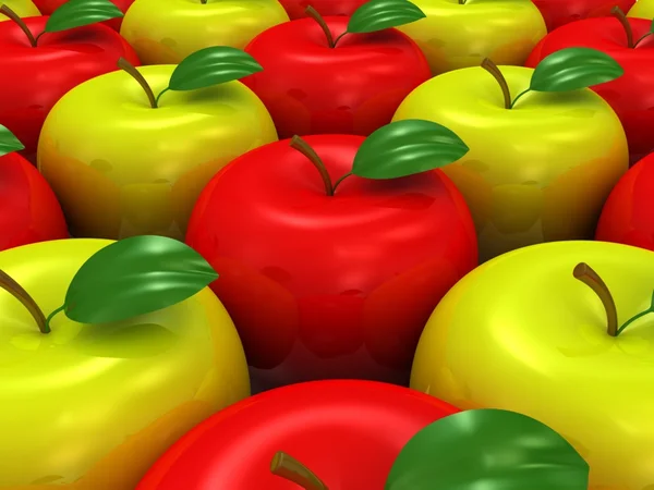 黄色と赤リンゴ。3 d モデル — ストック写真