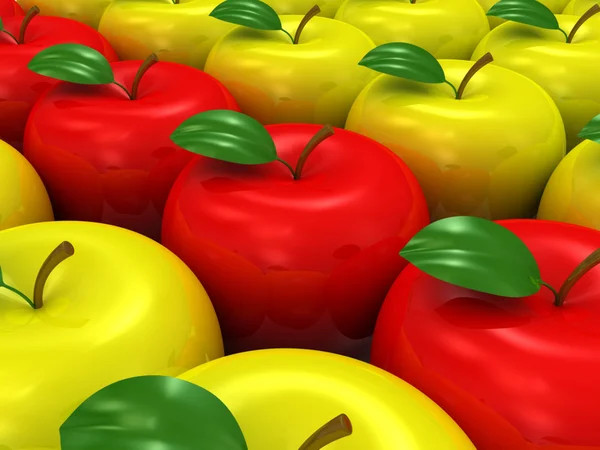 Gula och röda äpplen. 3D-modell — Stockfoto