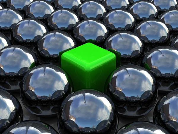 Cube in spheres. Concept of unique — Stock Photo, Image
