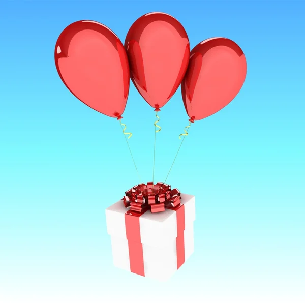 Flying balloons with gifts — Stock Photo, Image