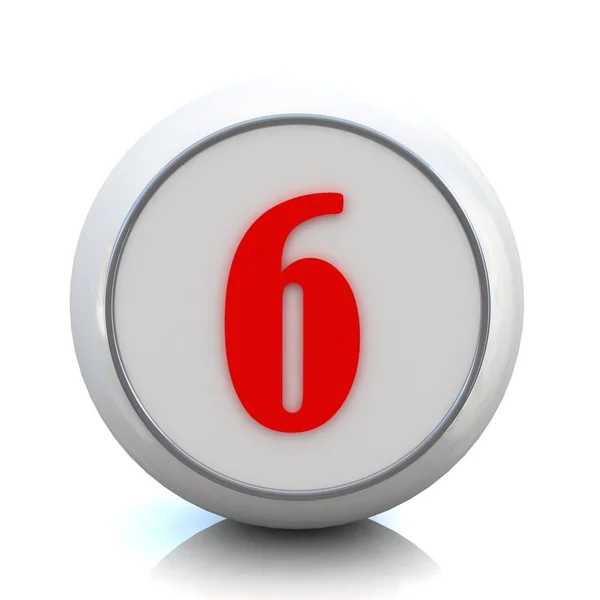 3D roter Knopf mit Zahl "6" — Stockfoto