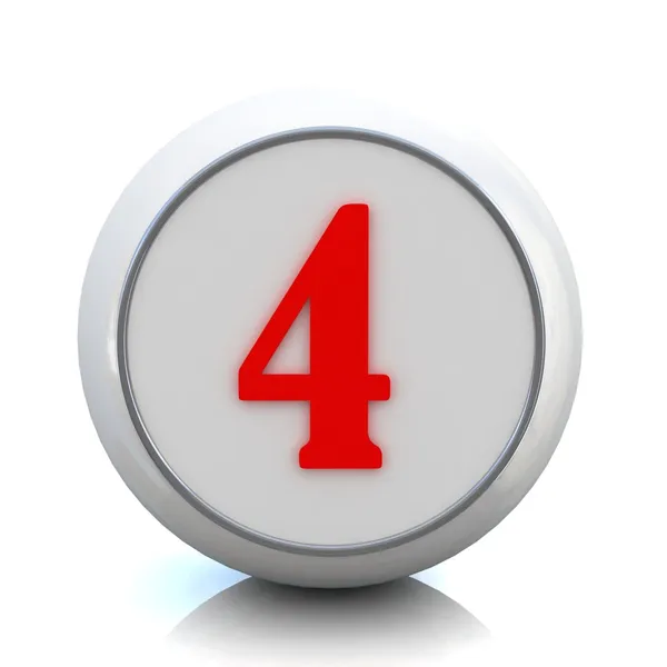 3D červené tlačítko s číslem "4" — Stock fotografie