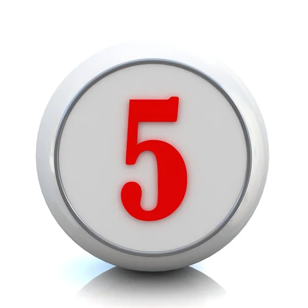 3D kırmızı bir düğme ile "5 sayısı" — Stok fotoğraf
