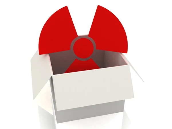 Símbolo radioactivo na caixa — Fotografia de Stock