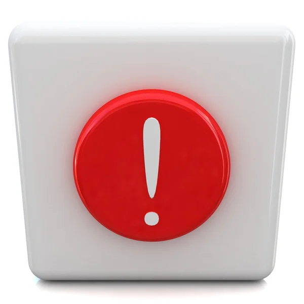 3D kırmızı bir düğme ünlem işareti ile — Stok fotoğraf