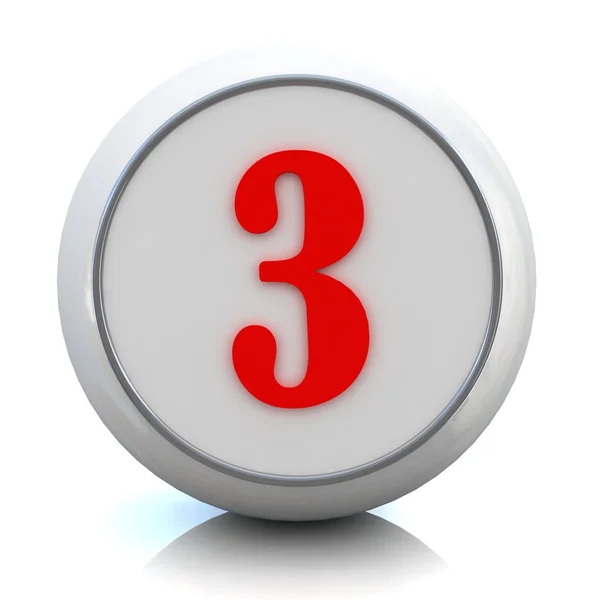 3d pulsante rosso con il numero "3 " — Foto Stock