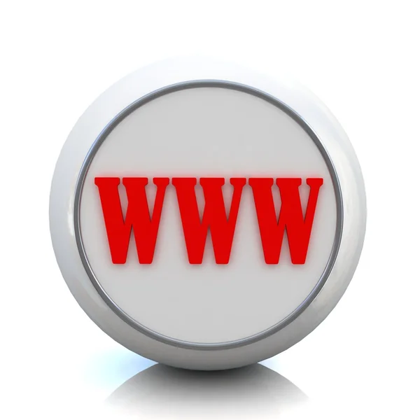 3D λευκό και κόκκινο κουμπί με το κείμενο "www" από που — Φωτογραφία Αρχείου