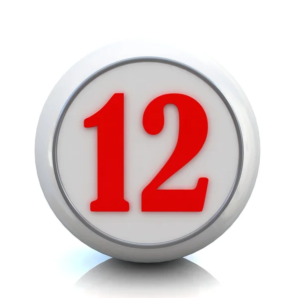 3D roter Knopf mit Zahl "12" — Stockfoto