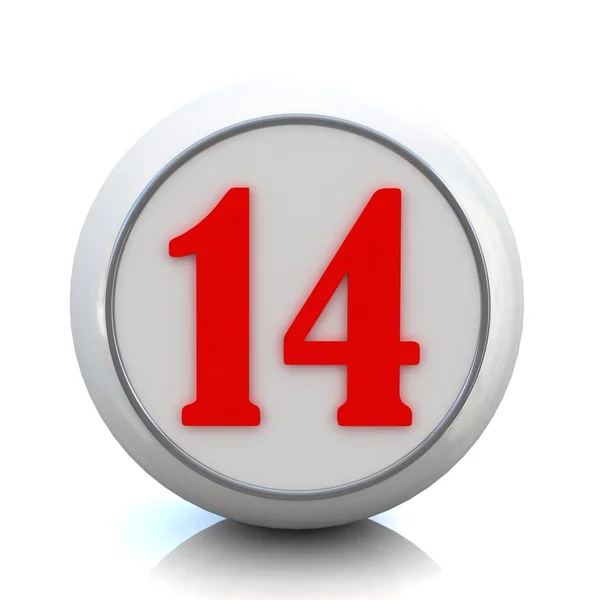 Botão vermelho 3d com número "14 " — Fotografia de Stock