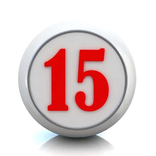 Bouton rouge 3d avec numéro "15 " — Photo