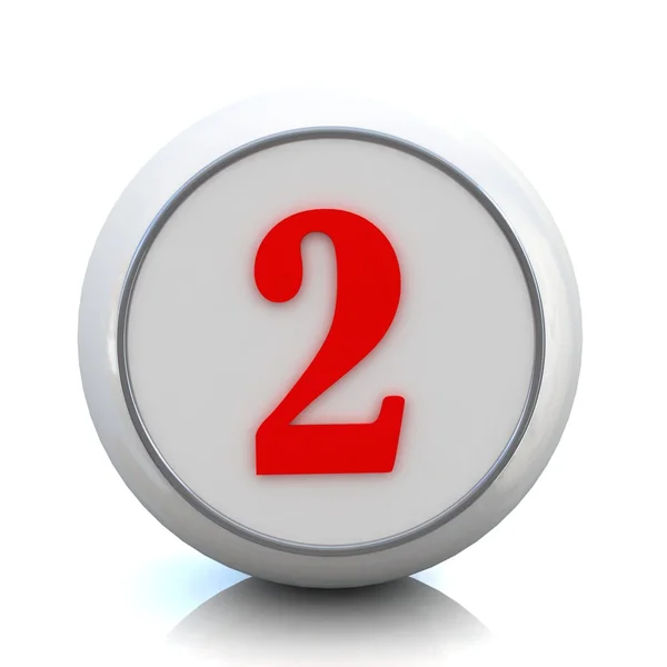 3D κόκκινο κουμπί με αριθμό "2" — Φωτογραφία Αρχείου