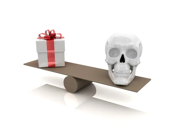 Choice concept. Gift and skull — Stock Photo, Image