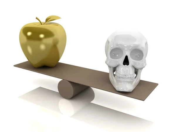 選択の概念。黄金のリンゴと頭蓋骨 — ストック写真