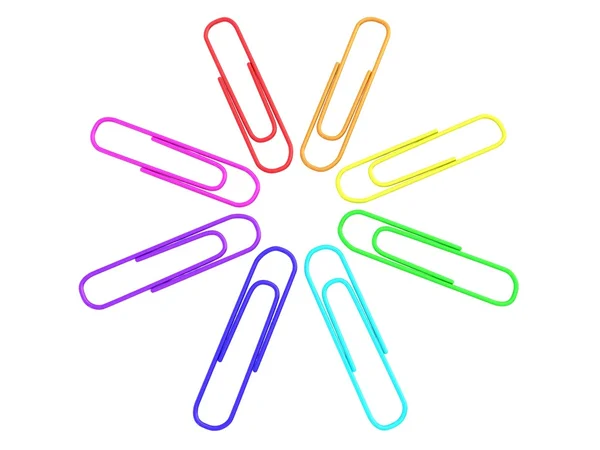 Colorful paper clips on white background. — Stock Photo, Image