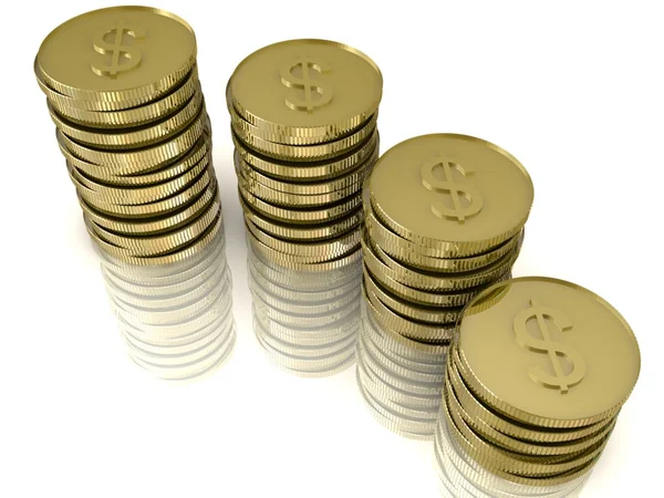 Złote monety na białym tle — Zdjęcie stockowe