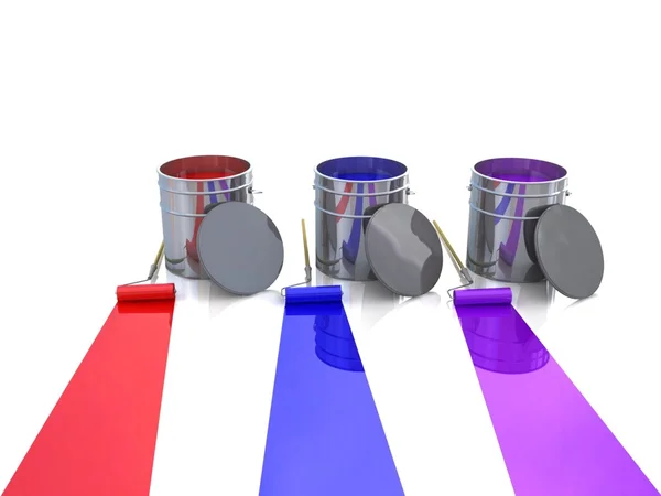 Stock image Open bucket with color paint and roller