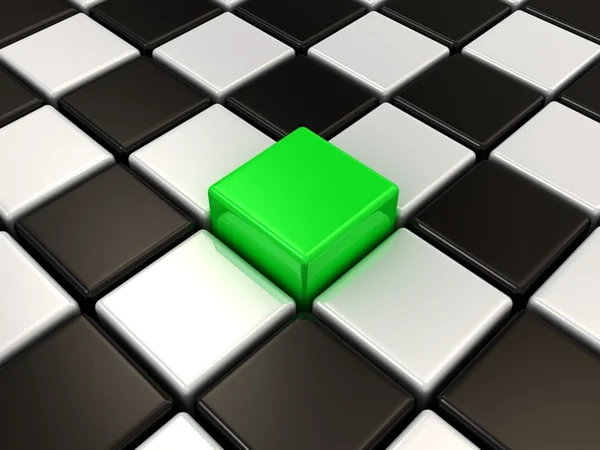Cubo verde. Fundo de xadrez. Conceito de Único . — Fotografia de Stock