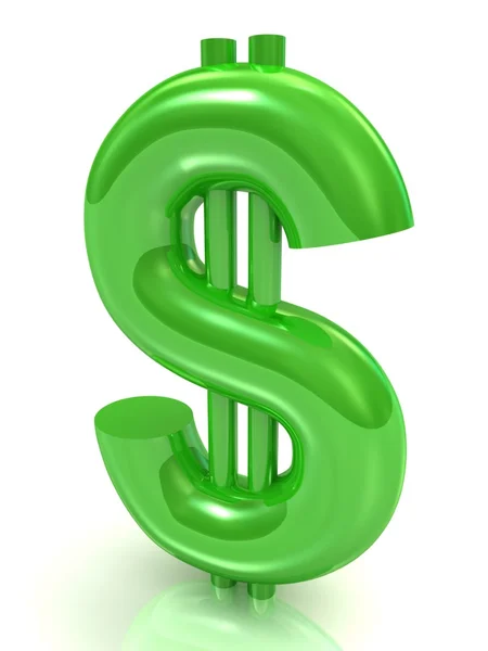 Groene dollarteken geïsoleerd op wit. — Stockfoto