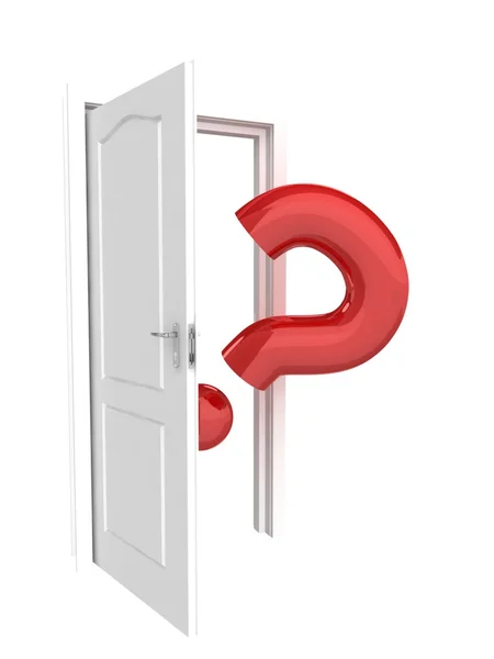 Beyaz kapı ve kırmızı soru — Stok fotoğraf