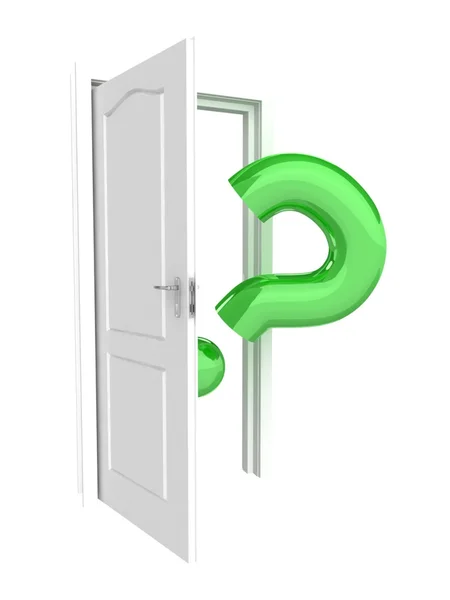 Bílé dveře a zelené otázka — Stock fotografie