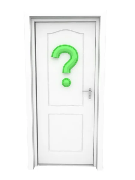 Drzwi białe i zielone pytanie — Zdjęcie stockowe