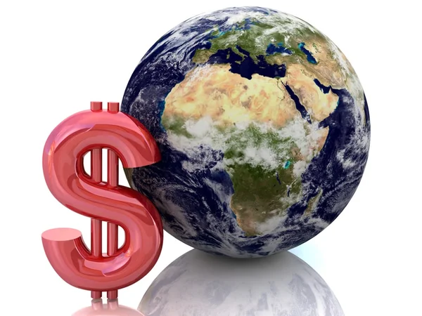 3d illustration of globe and dollars in white background — Stock Photo, Image