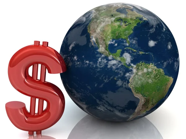 stock image 3d illustration of globe and dollars in white background