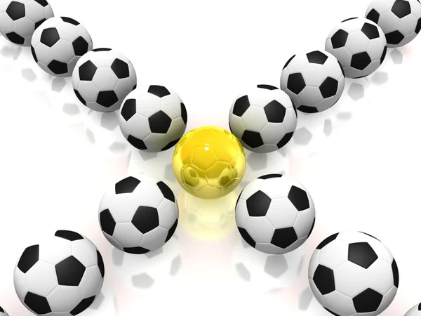 3D rendered soccer balls background. Concept of unique — Stock Photo, Image
