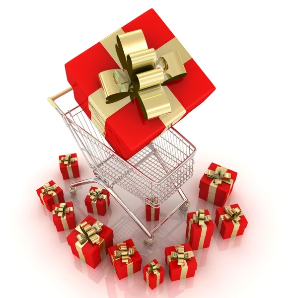 Nákupní košík s dárky — Stock fotografie