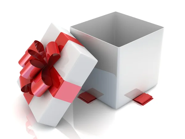 Ανοιχτό κουτί δώρου απομονωμένο σε λευκό — Φωτογραφία Αρχείου