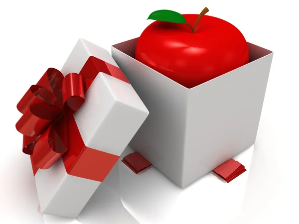 Gift box over white background with apple. 3d illustration. — Stock Photo, Image