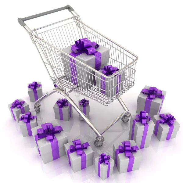 stock image Shopping cart with gifts