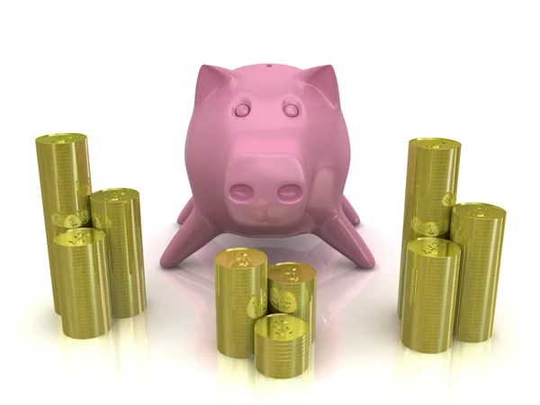 stock image Piggy bank and golden coins