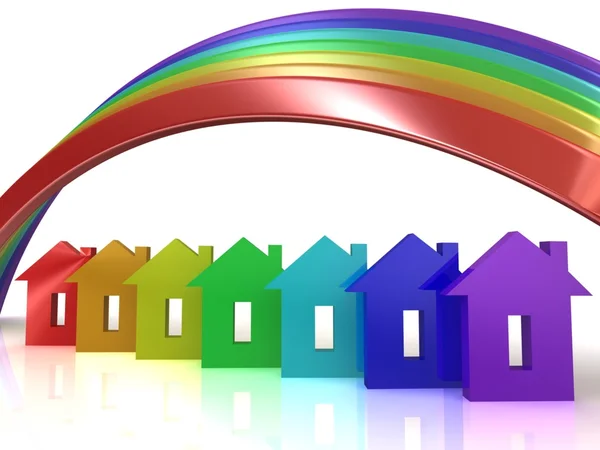 Houses under rainbow — Stock Photo, Image