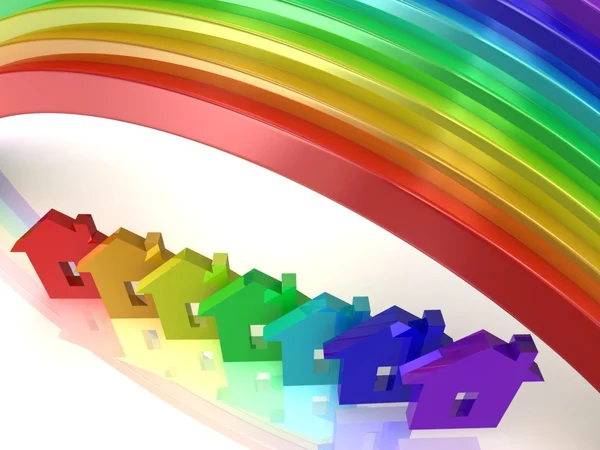 Casas bajo arco iris —  Fotos de Stock