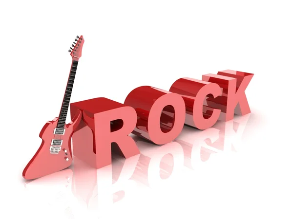 Rock guitar with text "Rock music" — Stock Photo, Image