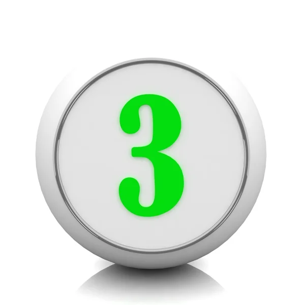 3D grüner Knopf mit Zahl "3" — Stockfoto