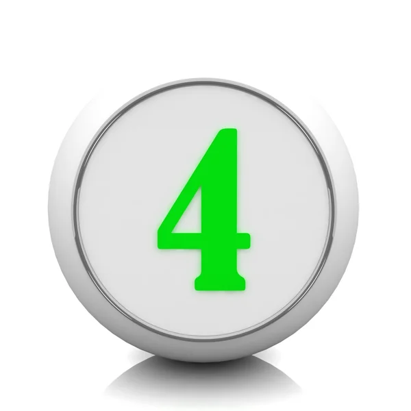 3D zelené tlačítko s číslem "4" — Stock fotografie